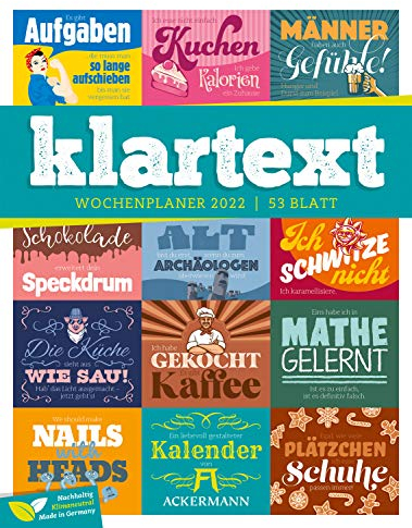 Klartext Sprüche - Wochenplaner Kalender 2022, Wandkalender im Hochformat (25x33 cm) - Typografie Wochenkalender mit Rätseln und Sudokus