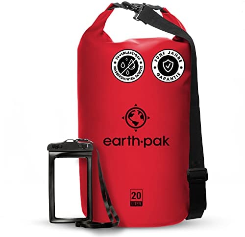 Earth Pak -Waterproof Dry Bag - Roll Top Dry Sack Keeps Gear Dry for Boating, Hiking, Camping and Fishing with Waterproof Phone Case (Red, 30L)