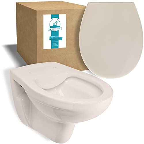 Calmwaters® Spülrandloses Hänge WC als Tiefspül WC im Komplett-Set mit Toilettendeckel mit Absenkautomatik in Pergamon Take-Off, 99000192