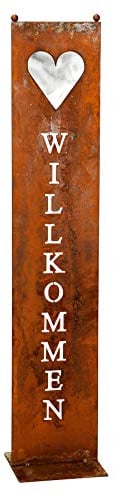 levandeo Stele Willkommen Garten-Deko 20x100cm Herz Rost Rostdeko Edelrost Schild