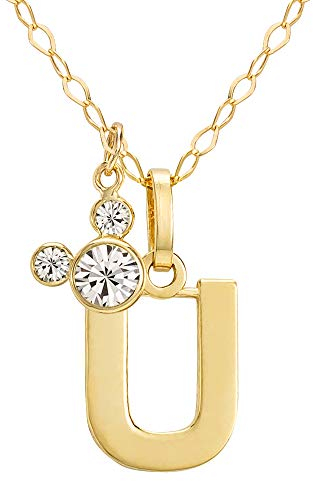 Disney Mickey Mouse Initial 14kt Gold and Cubic Zirconia Necklace, Letter U, 18