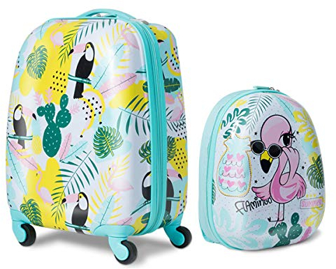 DREAMADE 2 TLG. Kinderkoffer & Rucksack, 16” +12” Kinderkofferset, Kindertrolley Kindergepäck, Handgepäck Reisegepäck Hartschalenkoffer für Kinder (Grün, 16 Zoll +12 Zoll)