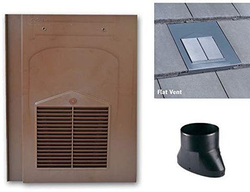 Brown Roof Tile Vent - Flat Tile Vents with Flexi Pipe Adaptor - Compatible with Sandtoft Calderdale, Russell Grampian, Redland Mini Stonewold & Marley Modern Tiles