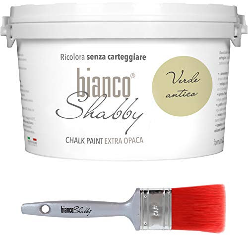 Chalk Paint Verde Antico & Pinsel - Shabby Chic Vintage Extra Matt (2,5 Liter) + Professioneller Pinsel (50 mm)