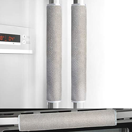 OUGAR8 Refrigerator Door Handle Cover Set of 3,Kitchen Appliances Gloves Fridge Microwave Dishwasher Door Cloth Protector-Catches Drip,Fingerprint Dust Cover (3pcs, Gray Plush)