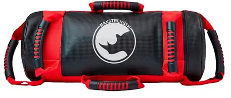 MaxStrength Boxsack gefüllter Sandsack, 5 kg, 10 kg, 15 kg, 20 kg, Cross-Fit, Training, MMA, Gewichtssäcke (Schwarz/Rot, 10 kg)