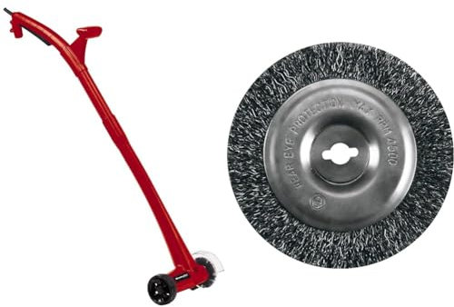 Einhell Elektrischer Fugenreiniger GC-EG 1410 (140 W, Leerlaufdrehzahl 1.200 1/min, ergonomischer Führungsholm, wechselbare Bürsten, Führungsrad, inkl. zwei Stahl- & einer Nylon-Bürsten)