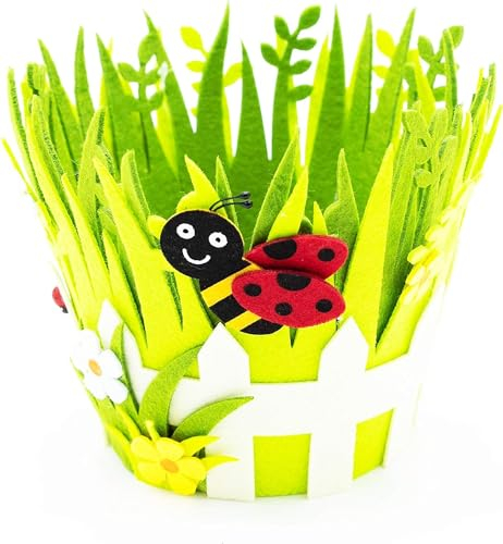 HEITMANN DECO - Filz-Korb mit Marienkäfer, grün - Osterdeko - ca. 20 x 20 x 16,5 cm