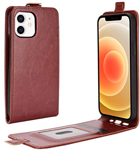 XZDWH Compatible for iPhone 12 /iPhone 12 Pro Case, Slim Vertical Flip Phone Case PU Leather Protective Cover Magnetic Closure Shell with Card Slot for iPhone 12 /iPhone 12 Pro Phone case (Brown)