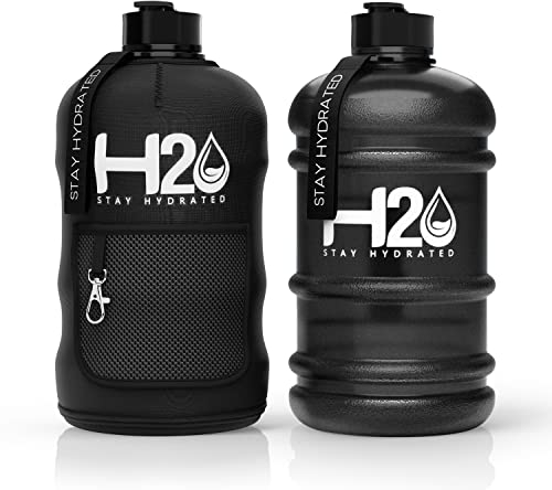 H2O Bottles Reusable 2.2L Water Bottle for Gym & Fitness | Half Gallon Eco-Friendly Hydrate With Carry Handle, Insulated Sleeve, Built-In Mesh Pocket | BPA Free & Leak-Proof