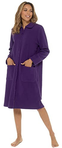 Undercover Peignoir pour femme en polaire avec fermeture éclair et bordure satinée, tailles 38 à 56, rose, violet, bleu, lilas et rose, 46-48
