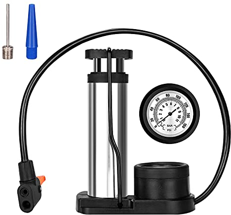 Mini Bicycle Pump, Bike Portable Foot Pump, 160PSI Bike Floor Pump with Pressure Gauge Bicycle Tire Air Pump with Gas Ball Needle for All Bike,Fits Presta & Schrader Valve