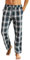 Litherday Pantalon de Pyjama Homme à Carreaux 100% Coton Longue Bas de Pyjama Cofortable Respirant Décontracté Doux avec Poches à Cordon de Pantalon,Bleu + Vert + Blanc,S