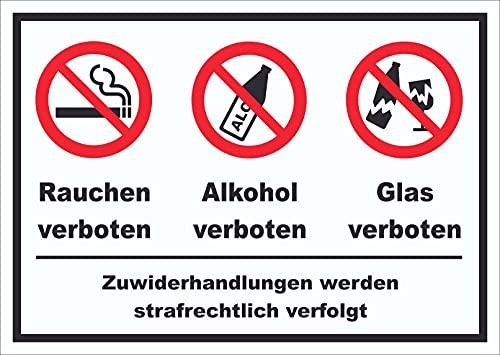 HB-Druck Schild Alkohol Rauchen Glas verboten A4 Rückseite selbstklebend
