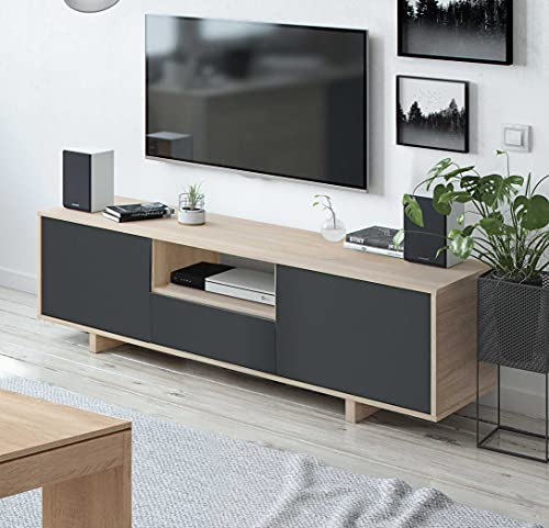 Dmora - Mobile porta TV Visalia, Credenza per televisione da soggiorno, Supporto TV a 3 ante, Credenza bassa, 150x41h46 cm, Rovere