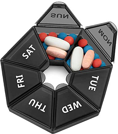 Pill Boxes 7 Day 1 Times A Day,Weekly Pill Organizer Travel Tablet Boxes for Medications Vitamins(Black)