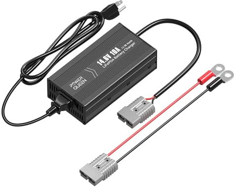 Power Queen 14.6V 10A LiFePO4 Battery Charger, 3-Stage Automatic Smart Battery Charger and Maintenance, Lithium Batteries Charger, Suitable for 12V (12.8V) Lipo Lithium Iron Phosphate Battery