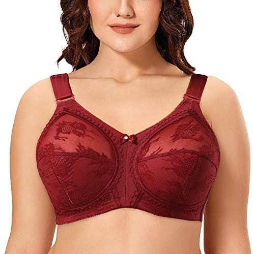 Ayigedu Women's Non Wired Non-Padded Minimizer Lace Plus Size Full Coverage Support Bra 38E
