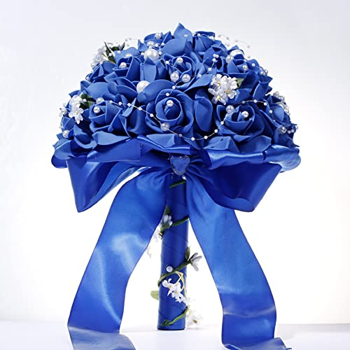 Uposao Blumenstrauß Romantische Hochzeit Künstliche Hochzeitsstrauß Koreanischen künstlicher Rosenstrauß Bouquet Deko Brautjungfer Blumenstrauß Brautstrauß mit Perlen Brautstrauss für Hochzeit,Blau