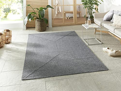 NORTHRUGS Trenzado Indoor & Outdoor Rug Weatherproof Easy Care Handmade Look for Indoor and Outdoor Use Woven Outdoor Rug Runner for Balcony, Patio, Living Room, Garden - Light Grey, 160 x 230 cm