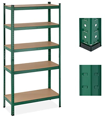 Relaxdays Scaffale in Metallo, Carichi Pesanti, 5 Ripiani, Portata 875 kg, HxLxP 180x90x40 cm, Garage e Officina, Verde, Fibra di Legno