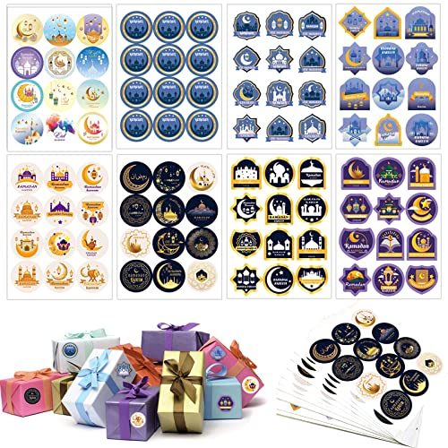 384 Stück Eid Mubarak Aufkleber Sticker, Ramadan Selbstklebende Siegelaufkleber, Muslim klebeetikett Aufkleber, Geschenktüte Aufkleber für Geschenkverpackung Runde Süßigkeiten Aufkleber (A)