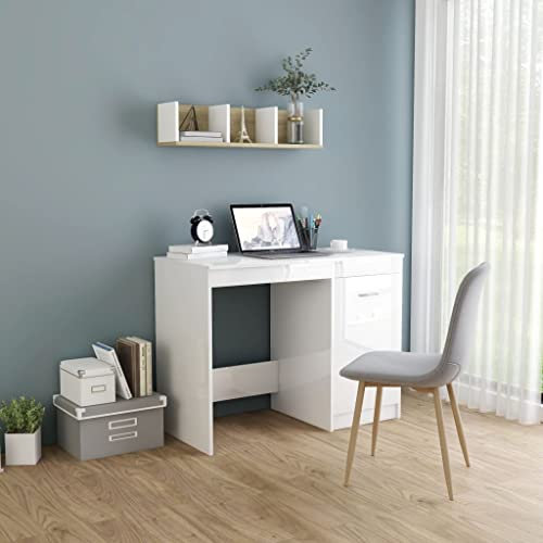 FIRBNUS Bureau d'écriture Blanc Brillant 100x50x76 cm Aggloméré Table de Bureau Elégant Bureau d'ordinateur Dortoir Table Console Couloir Poste de Travail Maison Table d'étude Chambre