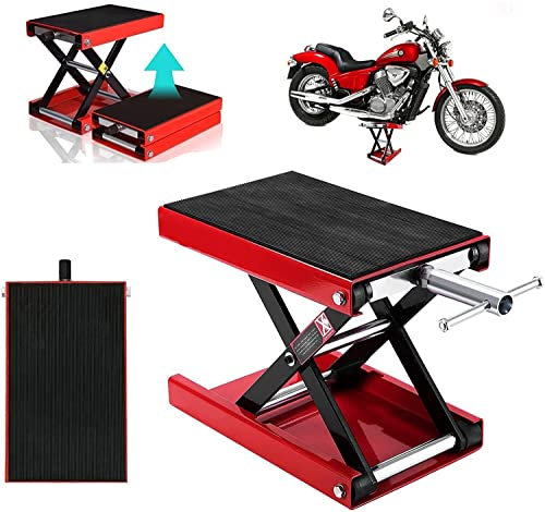 Lucn Motorbike Motorcycle Table Bench Workshop Scissor Lift Jack Stand X Frame Adjustment Jack Rubber Top, 1100lbs Steel Motorbike Repair Lift with Adjustable Height (3.6 inch-15 inch)
