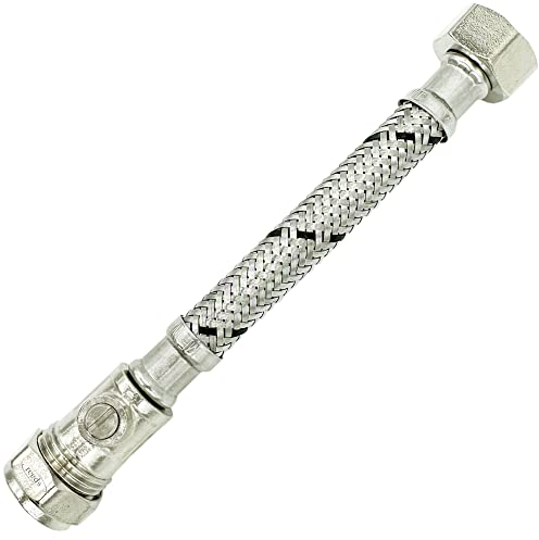 Reeds 15mm x 1/2inch Flexi 161mm Short Flexible Braided Tap & Inlet Valve Connector