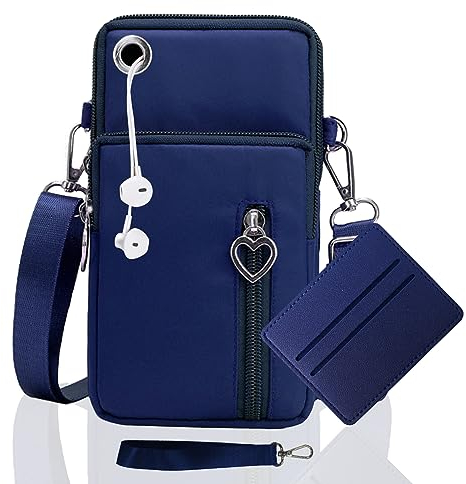 Handytasche Zum Umhängen Damen Handy Tasche Umhängetasche Blau Mit Geldbörse Zum Umhängen Mädchen Mit Kopfhörer Eingang Schultertasche Handytaschen Verstellbar Schultergurt Armtasche Sportarmband