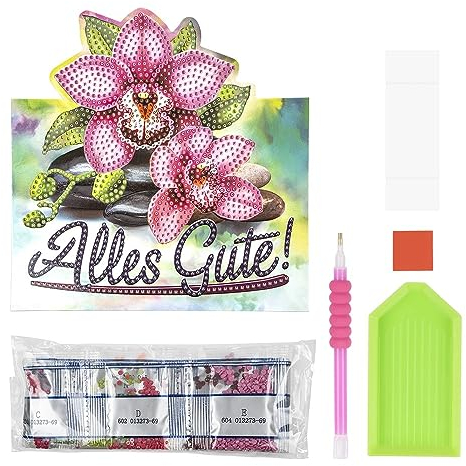 Ideen mit Herz Diamond-Painting-Aufstellkarte | 370 g/m² | 16,3 cm x 16 cm | inkl. Briefumschlag & Werkzeug (Orchideen | Alles Gute)