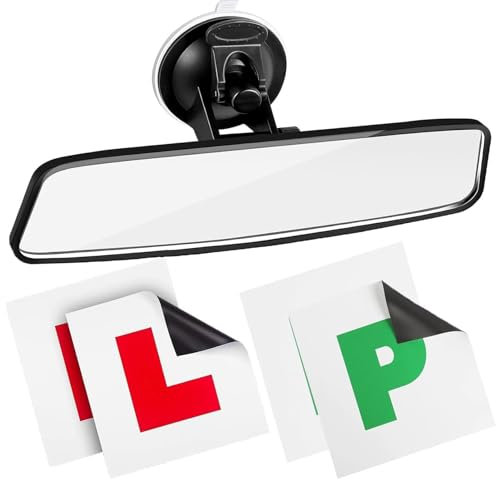 Car Mirror, Rear View Mirror for Driving Test 360° Adjustable Driving Instructor Car Interior Mirror with Suction Cup Wide Angle Rearview Mirror (with P.L)