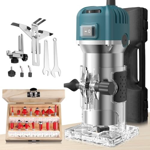 Anbte Fresatrice per legno 800 W, fresatrice elettrica, 6,35 mm (1/4 pollice) 30000 G/min Strumenti elettrici professionali velocità regolabile per scanalatura rettificatrice