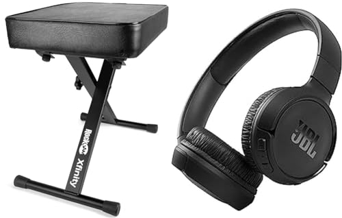 RockJam Premium Adjustable Padded Keyboard Bench or Digital Piano Stool & JBL Tune 510BT – Bluetooth Over-Ear Kopfhörer in Schwarz – Faltbare Headphones mit Freisprechfunktion