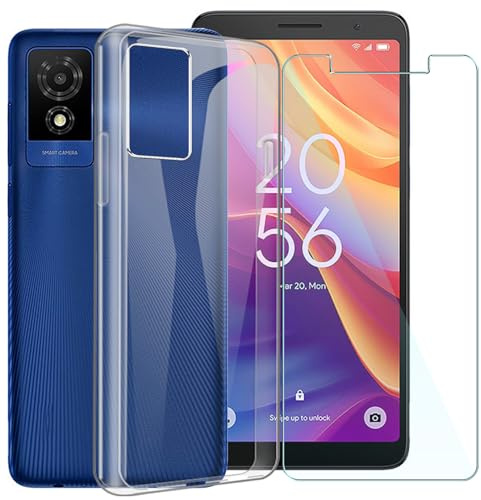 CAXKJE Case + Screen Protector for TCL 501 (6.00 inch),Transparent Silicone Cover Soft Case band Tempered Glass Film,for 501 Glass Film - TM