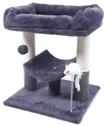Greenfields Grey Cat Tree Tower | Sisal Perch 50cm Scratch Posts, Condo, Bed Furniture | Dangling Ball and Playful Mouse Entertainment, Comfort, Sturdy Scratching Post Perch for Cats, Kittens, Pets
