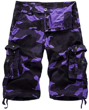 Pantaloncini da uomo estivi bermuda da uomo pantaloni casual da spiaggia all'aperto pantaloncini chino cargo vestibilità regolare pantaloncini da passeggio con tasca, B - viola, XS