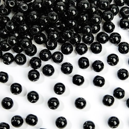 RUBY 60 Stück Naturstein Perlen Schwarz Achat Edelstein Perlen 6mm Runde Natürliche Lose Perlen mit Loch Edelsteine zum Auffädeln für DIY Armband Halskette Schmuckherstellung