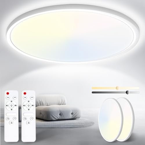 Yexati 2PCS Plafon LED Techo Regulable 24W 3200LM Delgada Lampara Techo con Mando a Distancia 3000K-6500K, IP54 Ø29.5cm Plafones Redondo Lámpara Panel para Dormitorio Cocina Salon Baño Comedor Pasillo