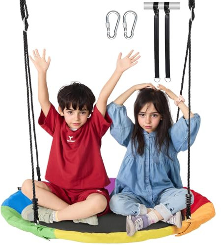 VEVOR Balançoire d'arbre 101,6 cm, Balançoire Soucoupe Charge 340 kg, Siège de Balançoire en Oxford 900D, avec 2 Sangles de Suspension et Cordes Multi-Brins Réglables, pour Enfants, Extérieur