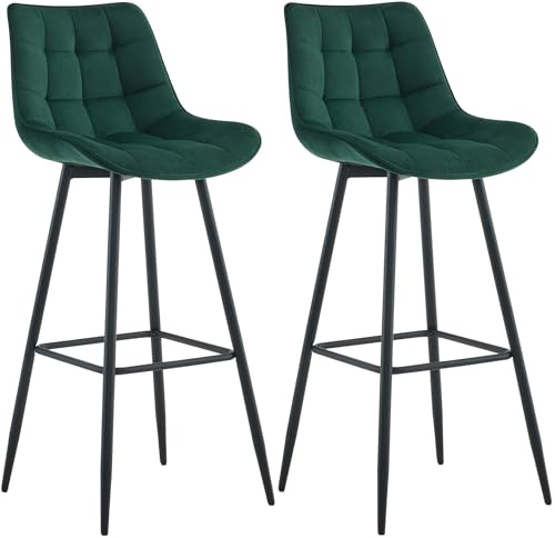 CLP 2er Set Barhocker Dartford I Gepolsterter Barstuhl I Metall-Gestell | Farbe grün Material Samt