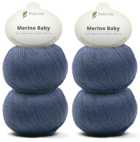 PASCUALI Merino Baby|Strickwolle aus 100% Schurwolle aus Merino, Merinowolle zum Stricken und Häkeln, SET: 4 Knäuel - 200 g, Farbe: Navy 314