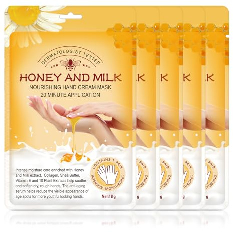 Hand Peeling Mask 5 pack, Hand Masks Moisturizing Gloves, Repairing Glove for Dry Skin, Remove Dead Rough Skin (honey and milk)