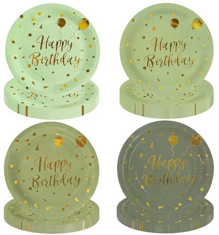 EVYIENEN 48PCS Sage Green Paper Plates, 7 Inch Disposable Gradient Green Party Plates 4 Colors Round Dessert Dinner Plates for Birthday Wedding Shower Party Supplies