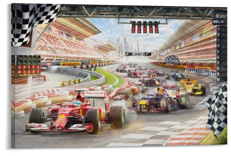 Poster di F1, stampa artistica da parete su tela, motivo: gara classica, stile retrò, decorazione per la casa, 40 x 60 cm