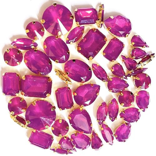 50 pezzi di strass da cucire, in metallo, con cristalli flatback, pietre glitterate, per abiti fai da te, scarpe da sposa, fucsia A