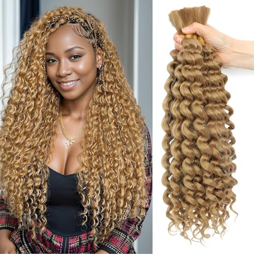 BLTYXT Deep Wave Bulk Hair 18 Inch Synthetic Braiding Hair Curly Crochet Hair Boho Braids Natural Color for Hair Extensions (27, 18 Inch（6 Bundles）)