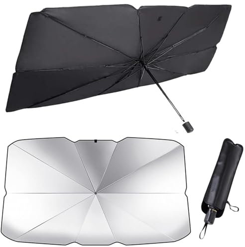 Parasol Coche Delantero, Sombrilla Paraguas para Coche Lunas Delanteras Plegable, Protector Solar Coches, Aislamiento Térmico, Protección UV, para SUV, Camiones (138 x 78CM)