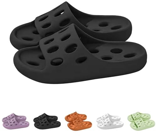 DFSDJEUW mens wide fit slippers Shower Shoes for Women Men with Drain Holes Quick Drying Pool Slides Lightweight Massage Pool Slides Soft Cushioned Non-Slip black slippers for women Black 7