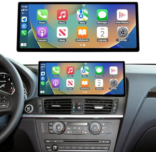 Road Top CarPlay Bildschirm, 12,3 Zoll Autoradio Touchscreen für BMW X3 X4 Serie F25 mit CIC System(2010-2013 Jahr), Autoradio mit schmaler Blende, kompatibel mit Apple CarPlay/Android Auto/MirrorLink